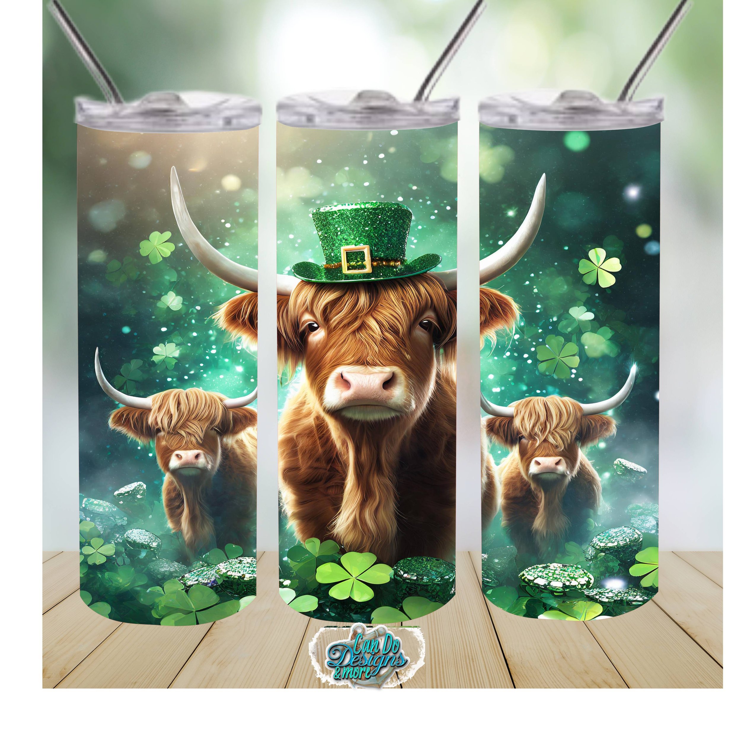 20 0z-Firefly 3d blinged multiple highland cows in St. Patrick's day shamrocks with smoke filtering and di (2).jpg