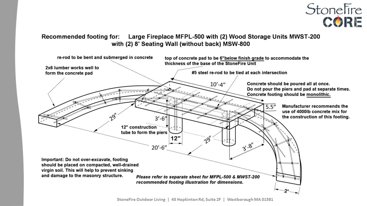 Large Fireplace, Wood Boxes &amp; Low Walls