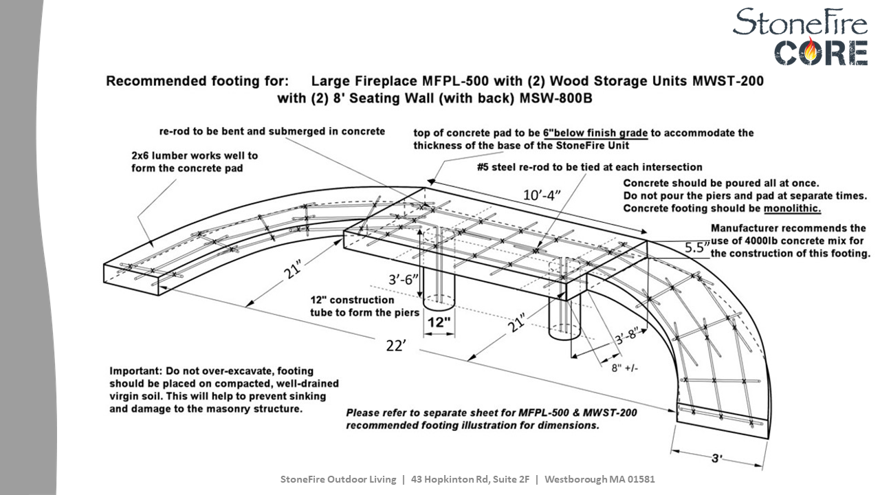 Large Fireplace, Wood Boxes &amp; Seating Walls with Backs