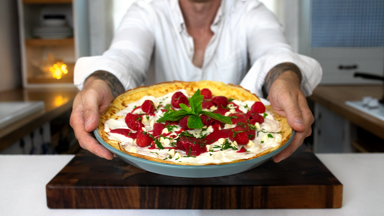 Mascarpone, White Chocolate & Raspberry Pancake