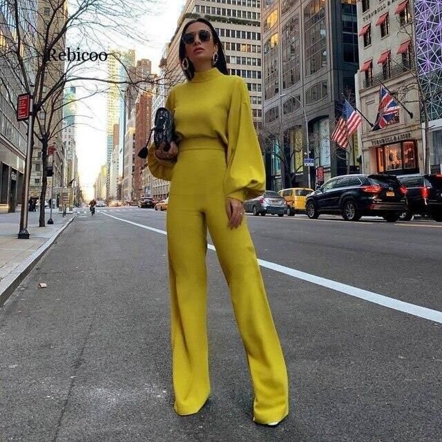 Women's Elegant Slim Fit Jumpsuit - Yellow _ M.jpg