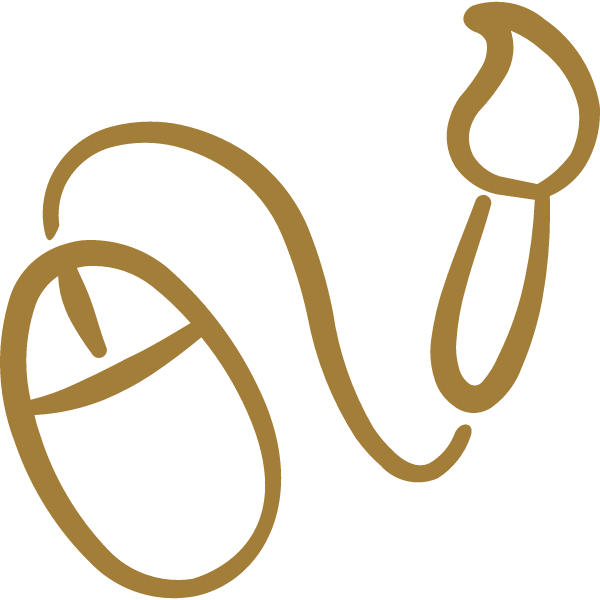 Outline of a computer mouse with a cord in brown color.