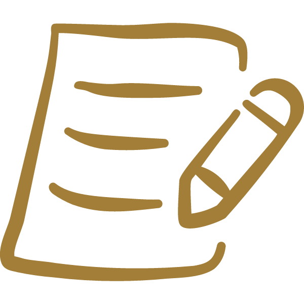 Outline of a document with lines of text and a pencil, indicating writing or editing.