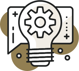 Illustration of a light bulb with gears inside, symbolizing ideas or innovation.