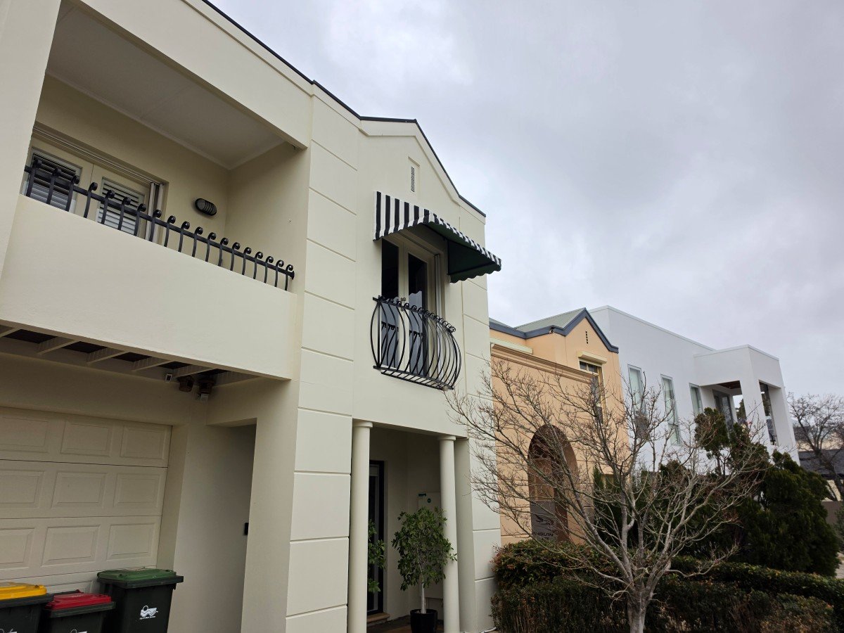 Awning installation before and after approximately 6m high in a very difficult position with no easy access