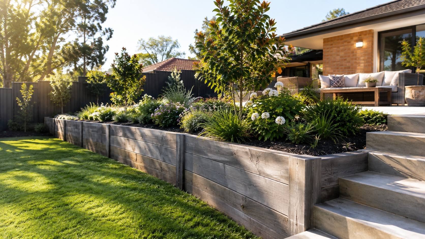 retaining wall in a garden