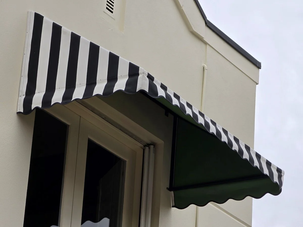Awning installation before and after approximately 6m high in a very difficult position with no easy access