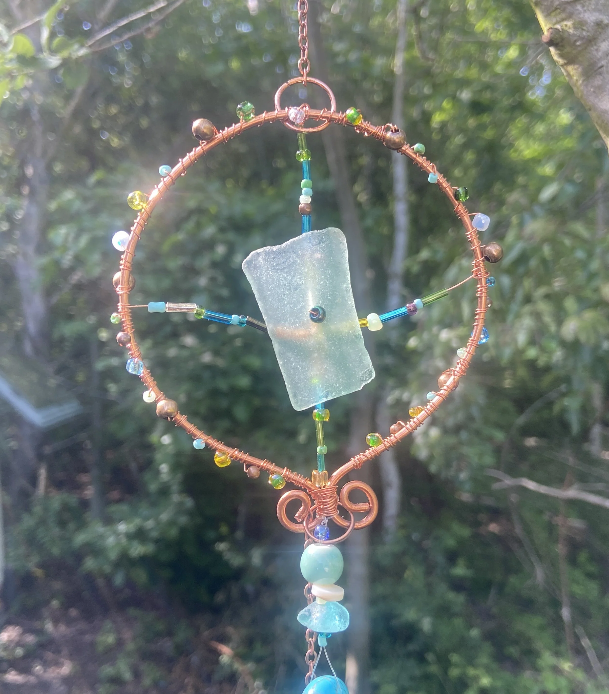Copper wire Sea Glass Sun Catchers.