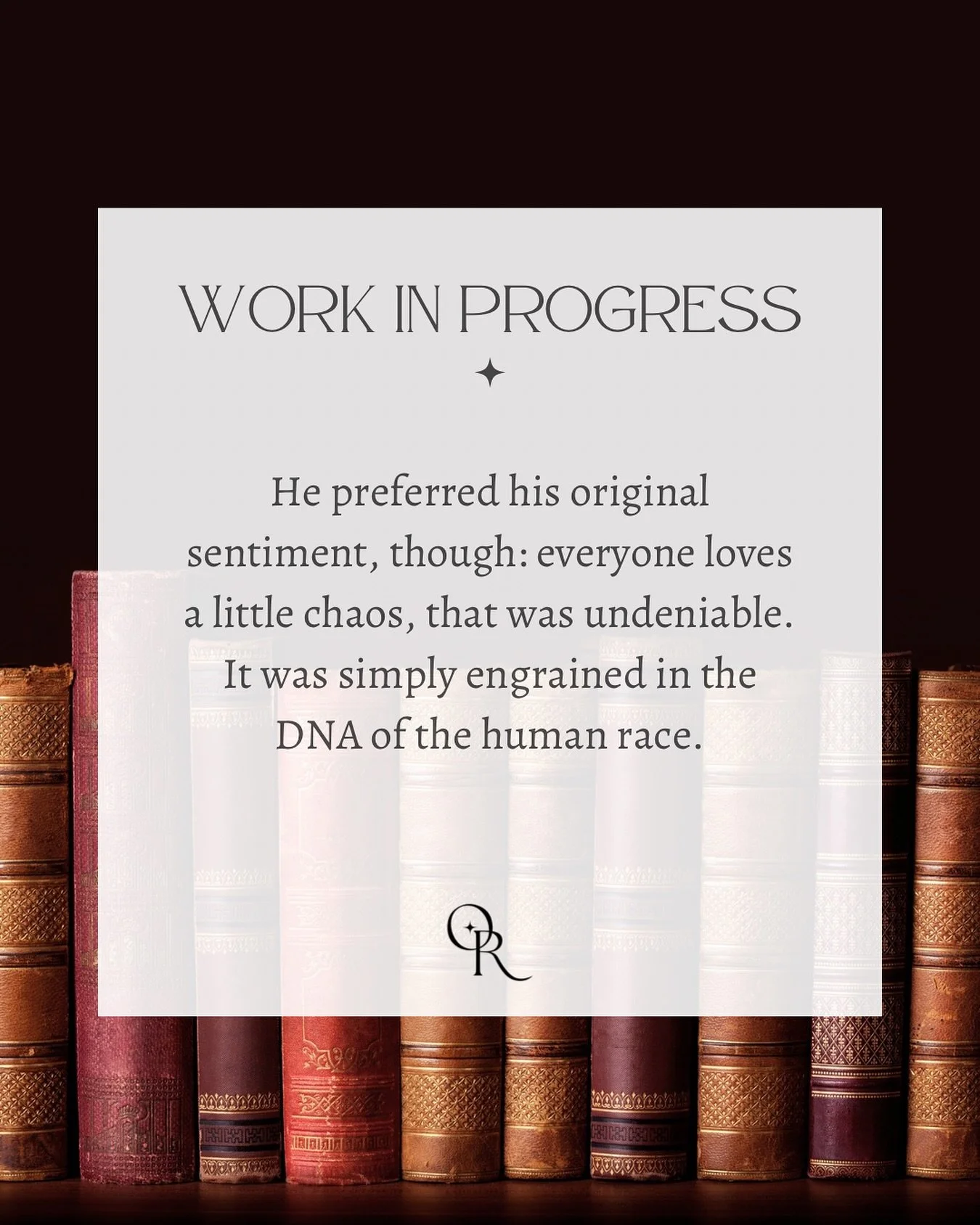 A truth we have yet to accept&hellip; chaos is deeply rooted in the DNA of the human race.

✨
xx

#wipwednesday #wipwednesdays #writerwednesday #fantasywriter #magicalrealism #bookstagram #amwriting #pvdwrites #massachusettswriters #womenauthors #mak