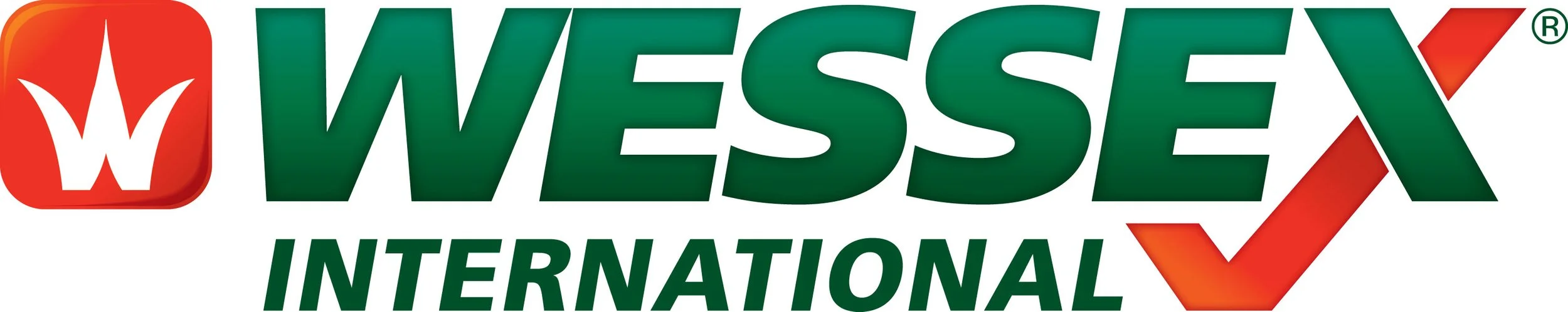 Wessex International logo with stylized "W" in a red box and green text.
