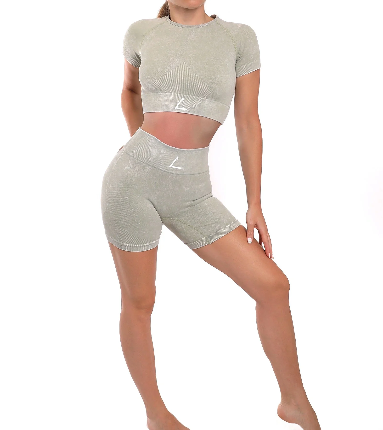Stonewash seamless performance wear shorts in  seafoam green