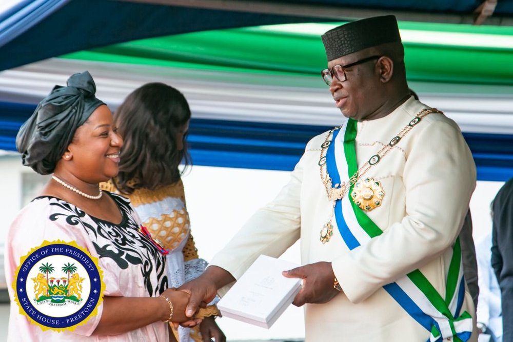 Asmaa James receives 2022 Officer of the Order of the Rokel award from President Julius Maada Bio.jpg