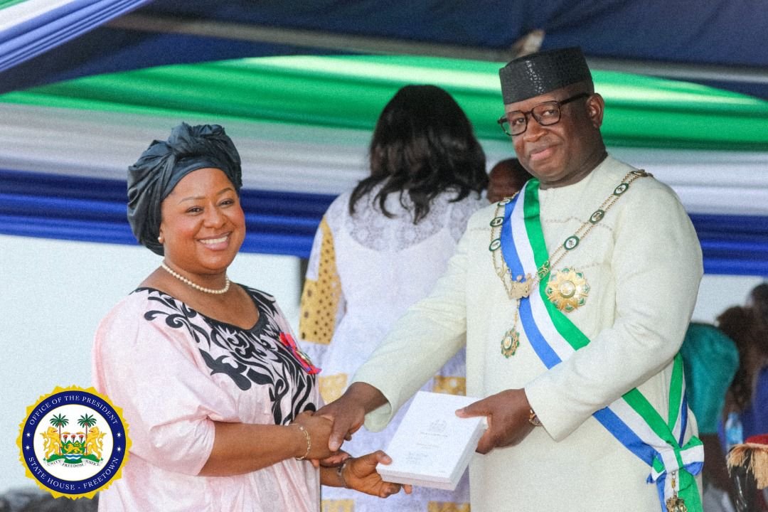 His Excellency President Julius Maada Bio awards Asmaa James with Officer of the Order of the Rokel Award on April 27 2022.jpg