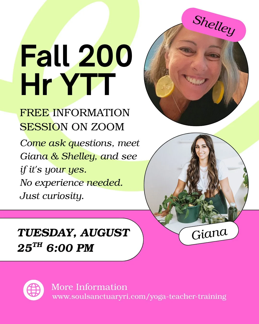 Join us for a FREE info session this Tuesday, August 25th at 6PM on Zoom. 

You don't need to know if you'll teach. You don't need advanced poses. You just need to be curious.

Come meet us, ask anything, and see if this feels like your next step.

L