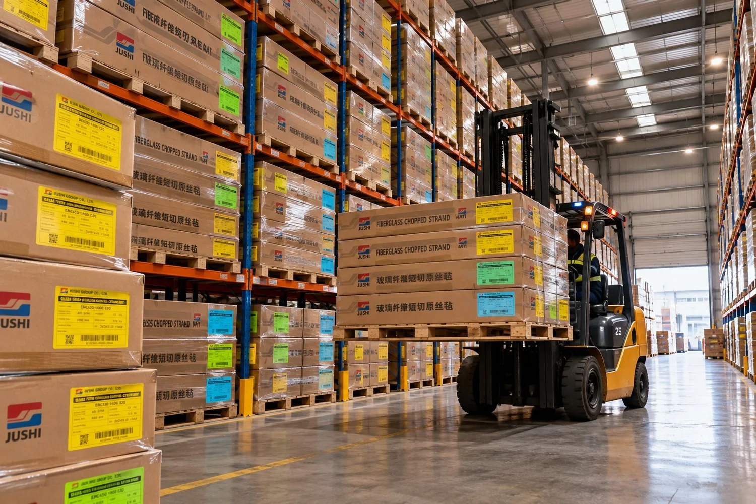 Cajas de mat de fibra de vidrio Jushi en bodega