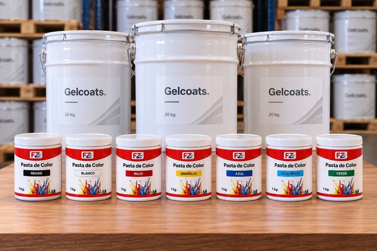 Baldes de gelcoat y pastas de color