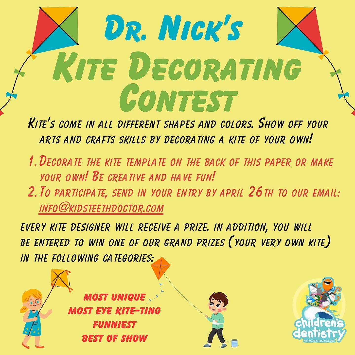 🪁 Just a reminder that our Kite Decorating Contest is live until April 26th. 🪁
Let&rsquo;s &ldquo;brush&rdquo; up on our flying skills and &ldquo;floss&rdquo; our way to victory in the sky! ✨😎