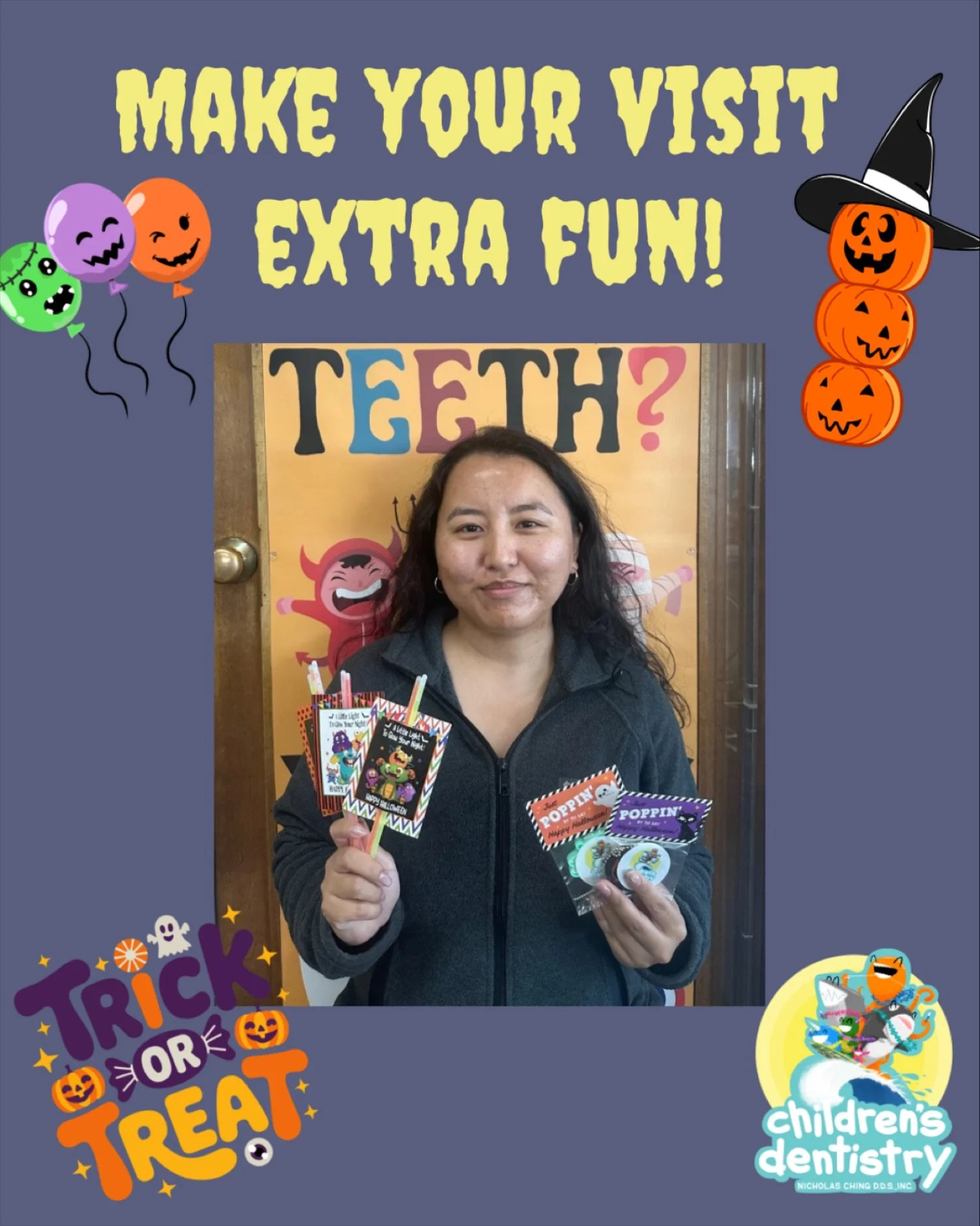 Halloween fun is in full swing! 👻✨

Our fang-tastic patients can choose between a pop fidget or a glow stick to celebrate Halloween during their dental appointment 🎉🦷💫

Don&rsquo;t have an appointment this week? No problem &mdash; swing by and pi