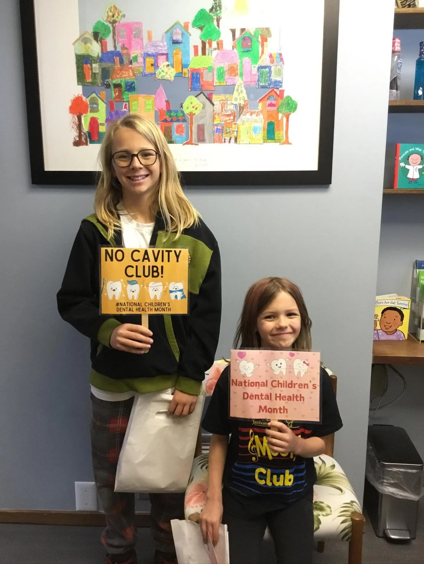 Big smiles for a cavity-free checkup! 👏 As we celebrate National Children&rsquo;s Dental Health Month, we want to give a huge high-five to our No Cavity Club members. They proved today that consistent brushing and flossing really pay off&mdash;keep 