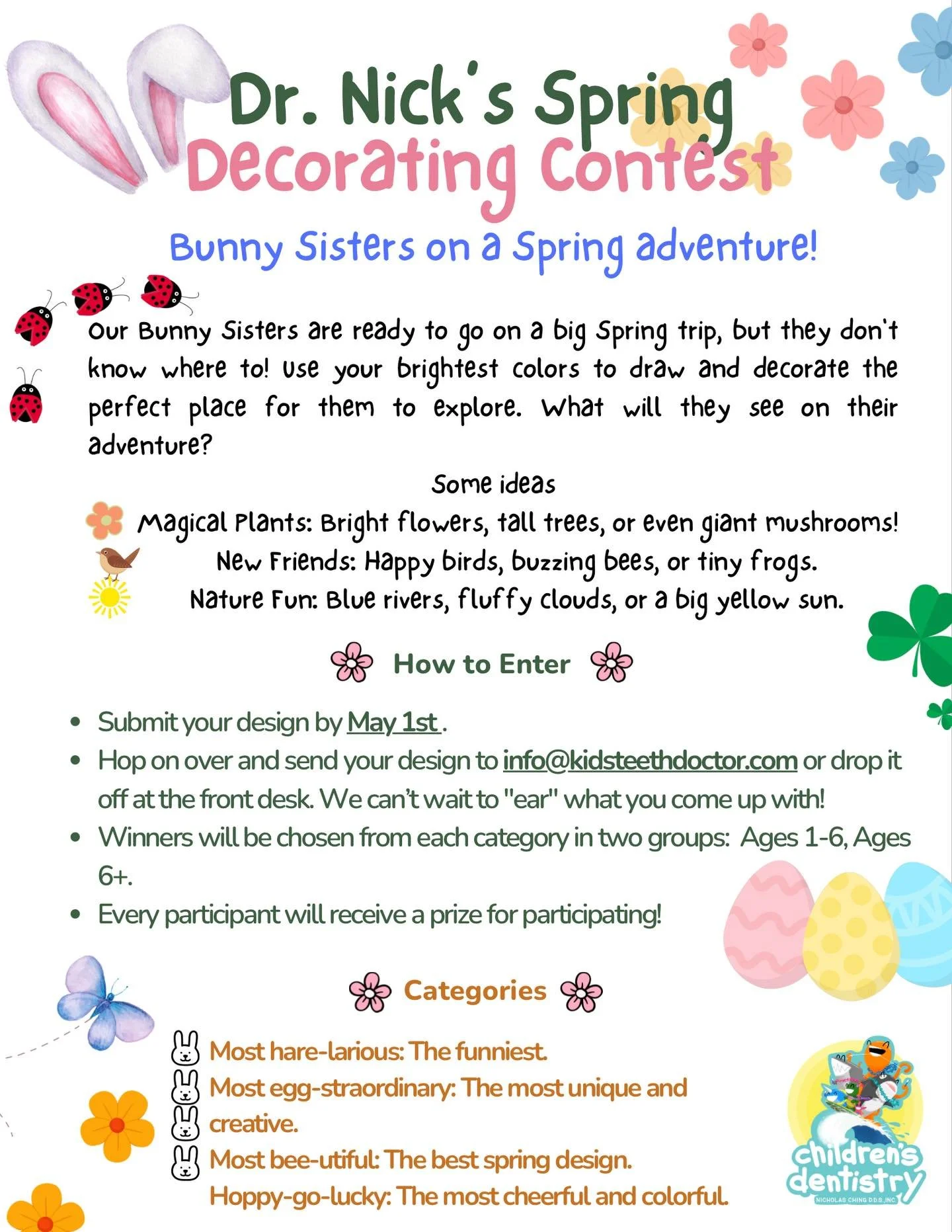 🌸🐰 Dr. Nick&rsquo;s Spring Decorating Contest is HERE! 🐰🌸
Our Bunny Sisters are going on a BIG spring adventure&hellip; but they need your help deciding where to go! 🎨✨ Use your brightest colors and biggest imagination to design the perfect plac