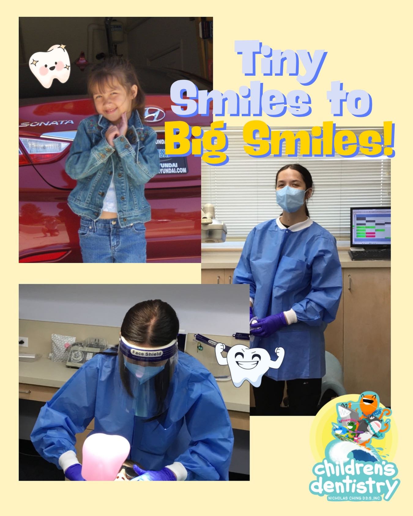 This is our intern Jordan back when she had her tiny smiles, and this is Jordan now with a big, confident smile 💛
She&rsquo;s currently studying at UC Berkeley and working hard toward her goal of becoming a dentist one day&mdash;we&rsquo;re so proud