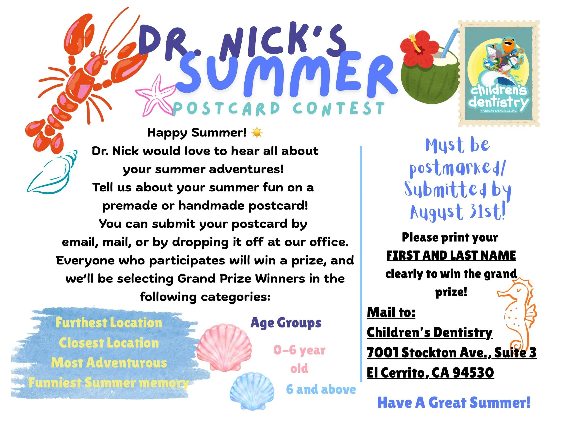 ☀️ Our Summer Postcard Contest is Back! ☀️
Dr. Nick wants to hear all about your summer adventures! Whether you&rsquo;re traveling to a faraway destination, exploring your local community, or enjoying fun summer activities with family and friends, we