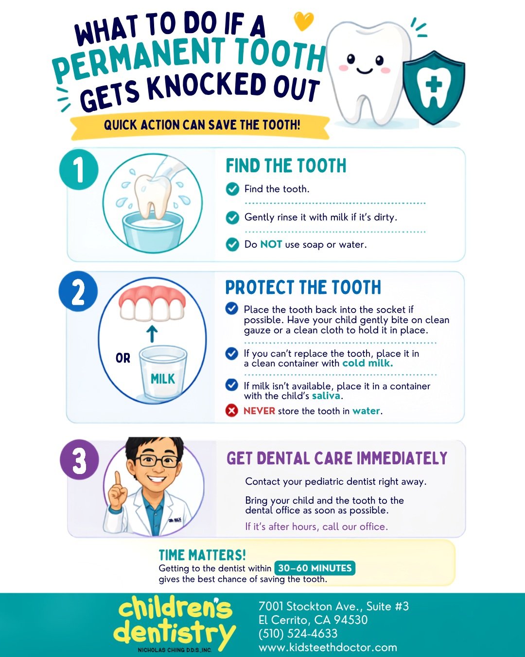 Summer adventures can sometimes come with unexpected bumps, falls, and dental injuries. ☀️🦷
When a permanent tooth gets knocked out, knowing what to do in those first few moments is especially important. How you handle and store the tooth&mdash;and 