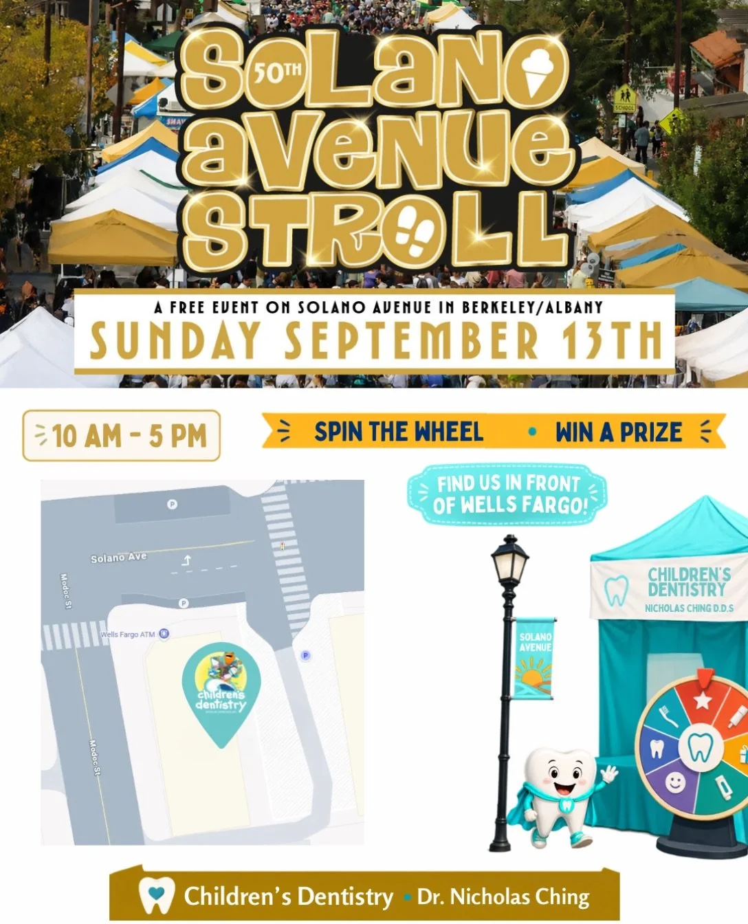 Come stroll with us! ☀️🎉
Children&rsquo;s Dentistry is excited to be part of the 50th Solano Avenue Stroll! Stop by our booth to meet our team, spin the wheel for a prize and pick up some fun goodies. 🦷🎁
Enjoy a full day of live entertainment, foo