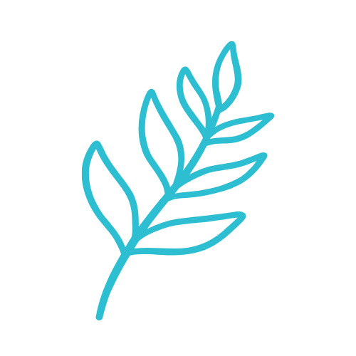 Blue outline drawing of a leafy branch on a black background.