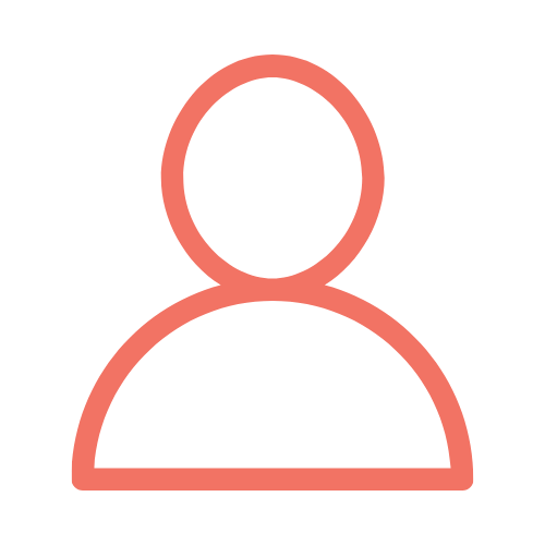 Outline of a person icon with a pink border on a black background.