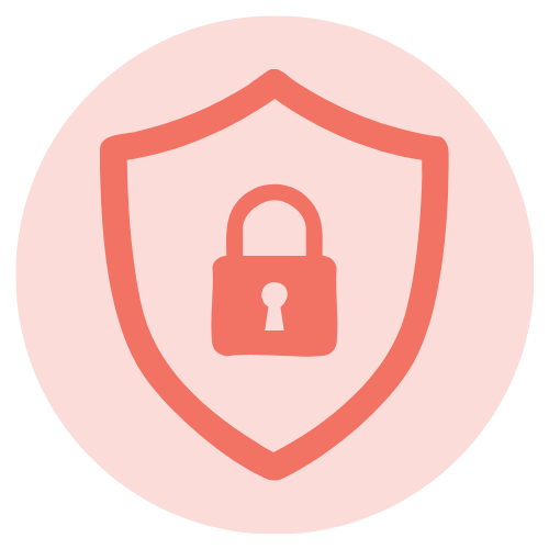 Red circular shape with a faint outline of a smiling face in the center.