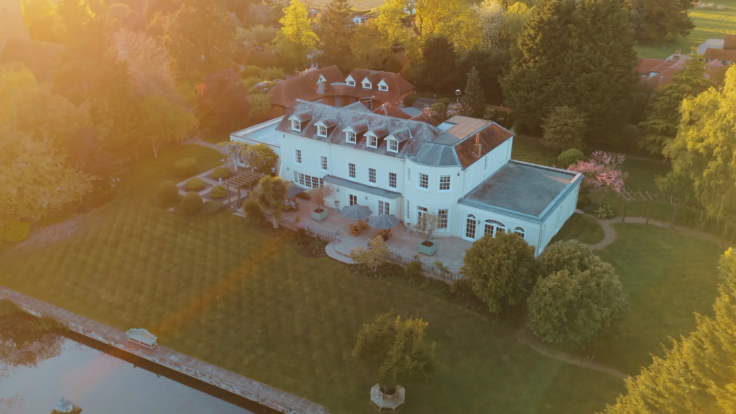 Luxury property film exterior drone shot, London