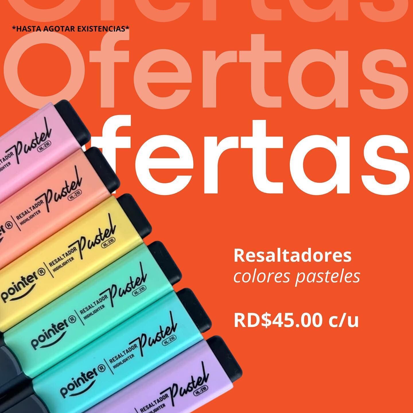 OFERTAS 🤩 

Aprovecha las ofertas que tenemos disponibles en MOLDES, Resaltadores y Planners KIUT 🤩🤩🤩✅🥳

Oferta v&aacute;lida hasta agotar existencias*
V&aacute;lido en tiendas f&iacute;sica y v&iacute;a DELIVERY*

Ordena escribiendo al 829-345-