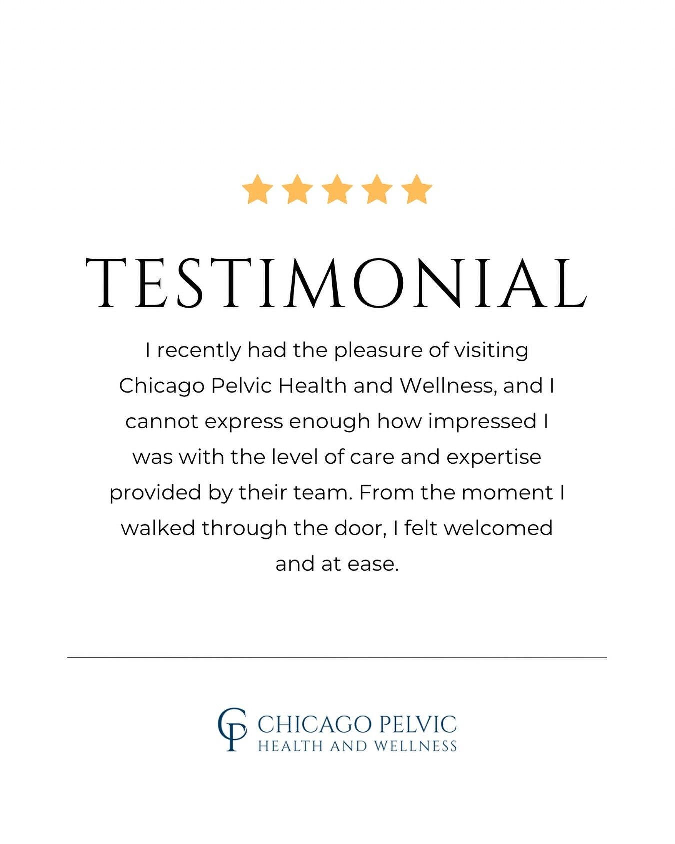 💕Testimonial Tuesday

At Chicago Pelvic we strive to deliver the highest level care at each and every visit. 

Not only do we want you to leave with all your questions answered, we want you to leave with relief that you have finally found the right 
