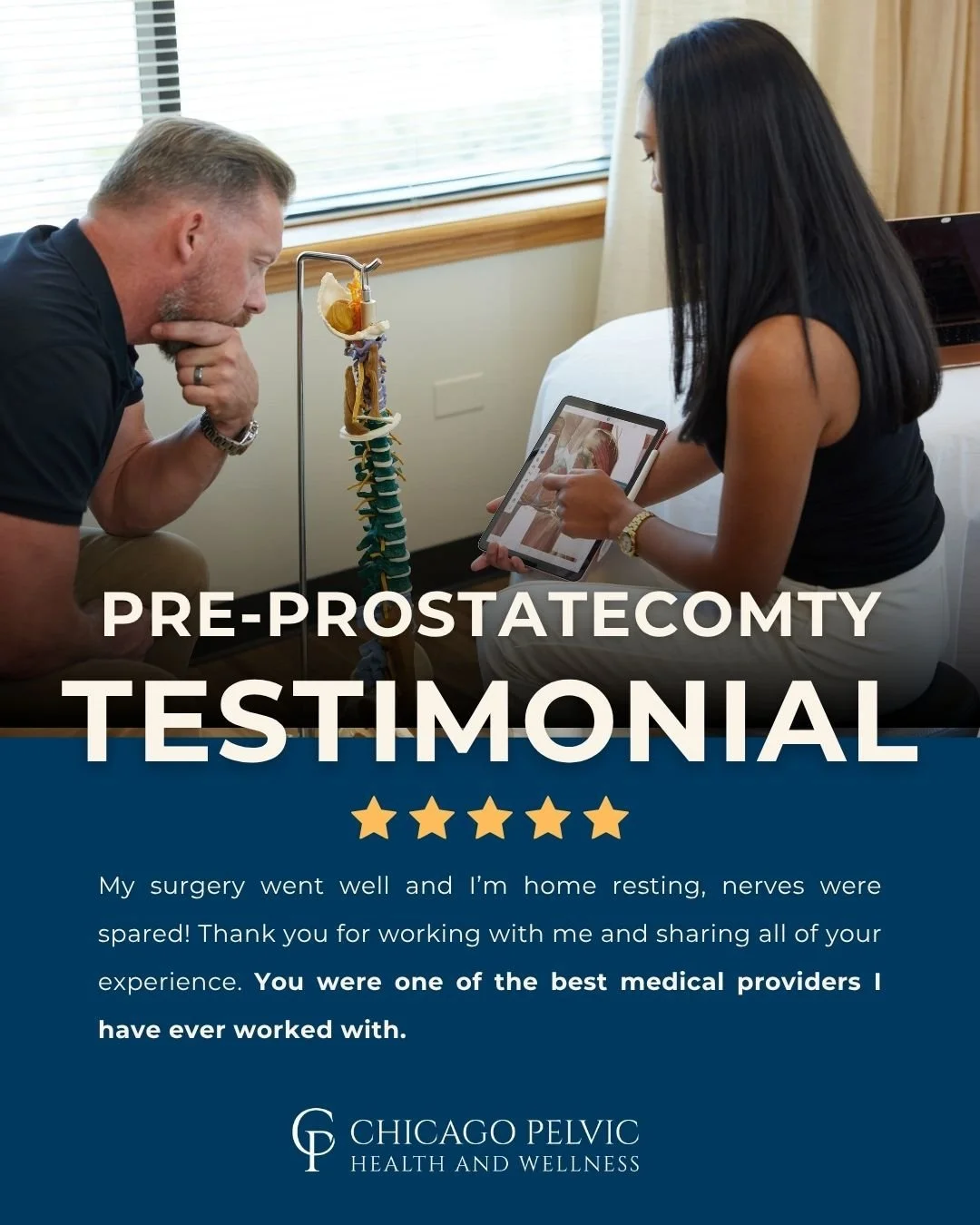 Preparing before prostate surgery can make all the difference in your recovery. 

🌟 This patient came to Chicago Pelvic Health for pre-op pelvic floor physical therapy, and after surgery, they&rsquo;re already seeing the benefits: better bladder con