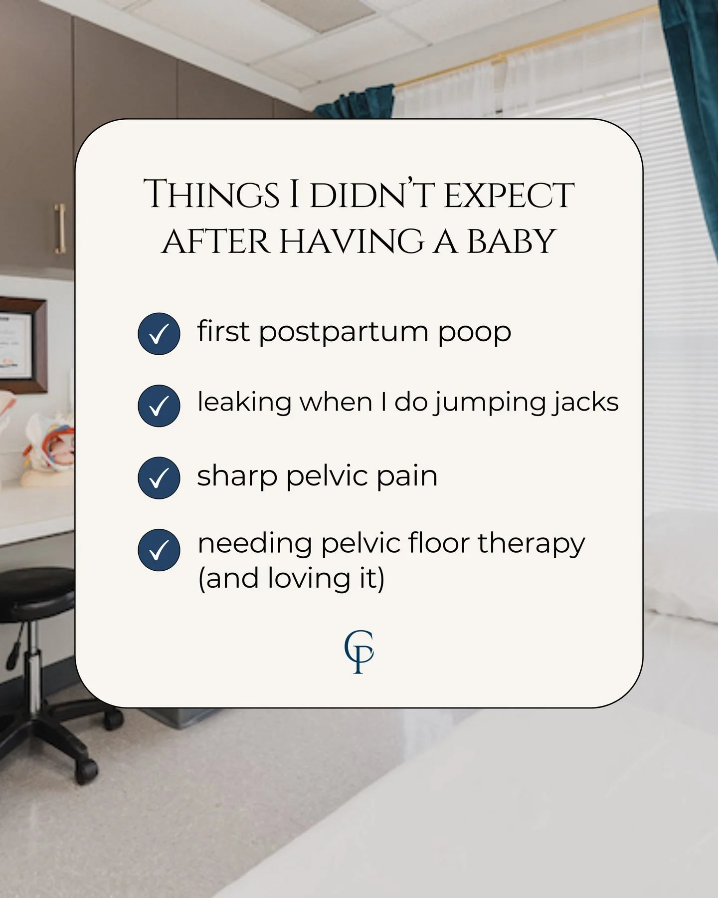 Normalize talking about the real stuff that happens after baby ...

... and let us help you 👏

#postpartum #pelvicfloor #womenshealth #pelvicfloortherapy #maternalhealth