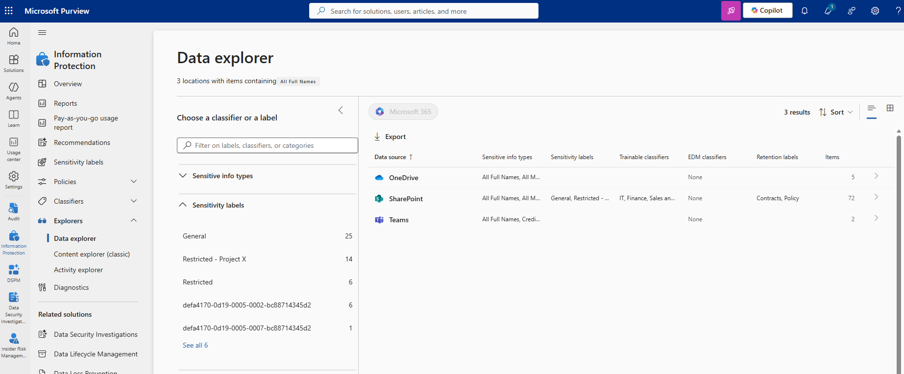 Screenshot of Purview Data Explorer