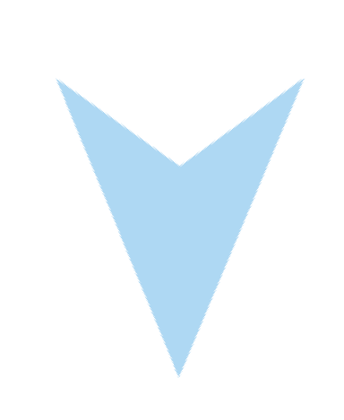 Et lys blått, nedoverrettet trekantet symbol på svart bakgrunn.