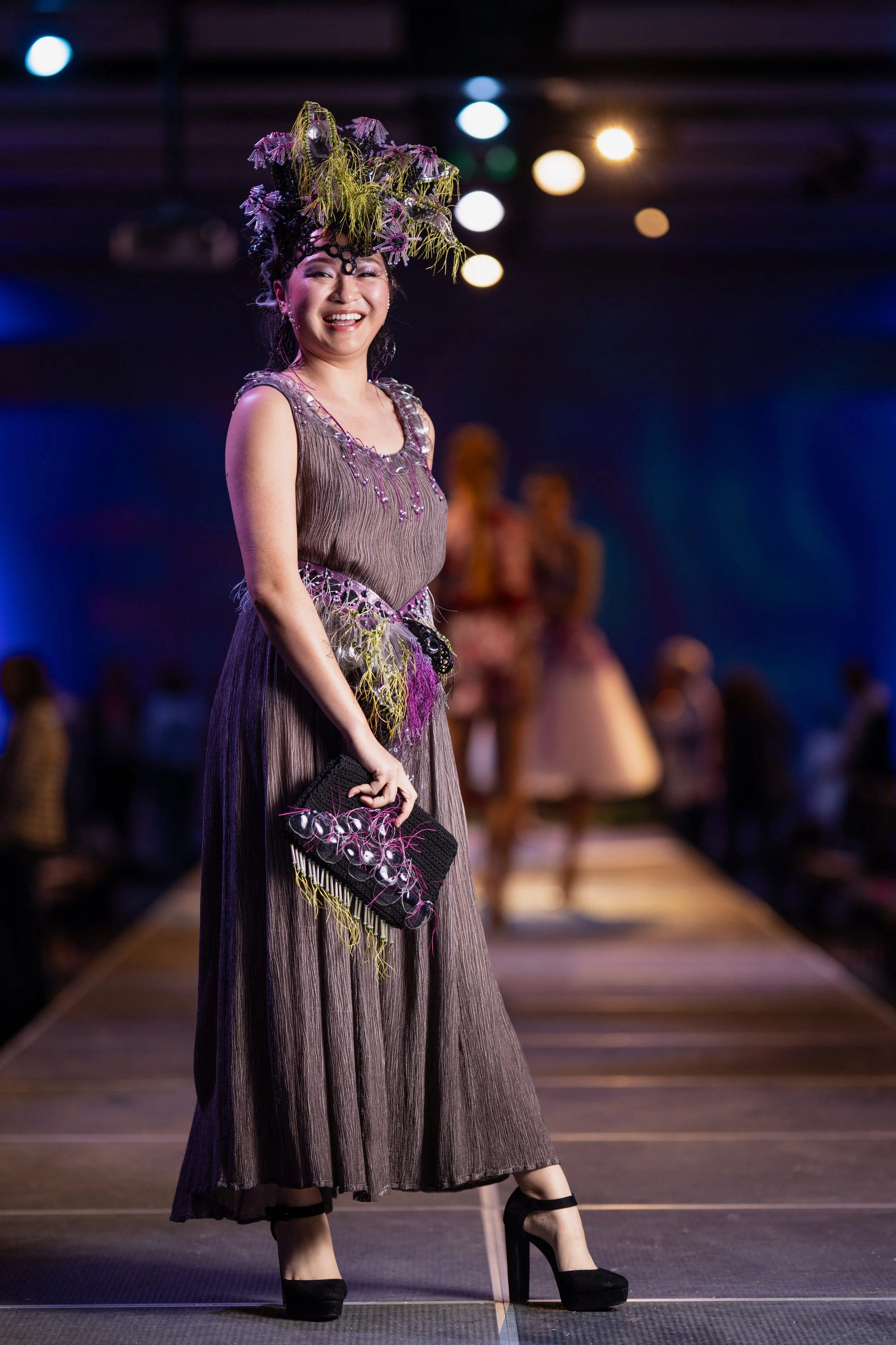 "Fortuny style dress with Black Tunicate"
photo credit Kelly Hofer
worn by Shelby Chong 
Awaken New Depths - Future Oceans International's sustainable fashion event 2024