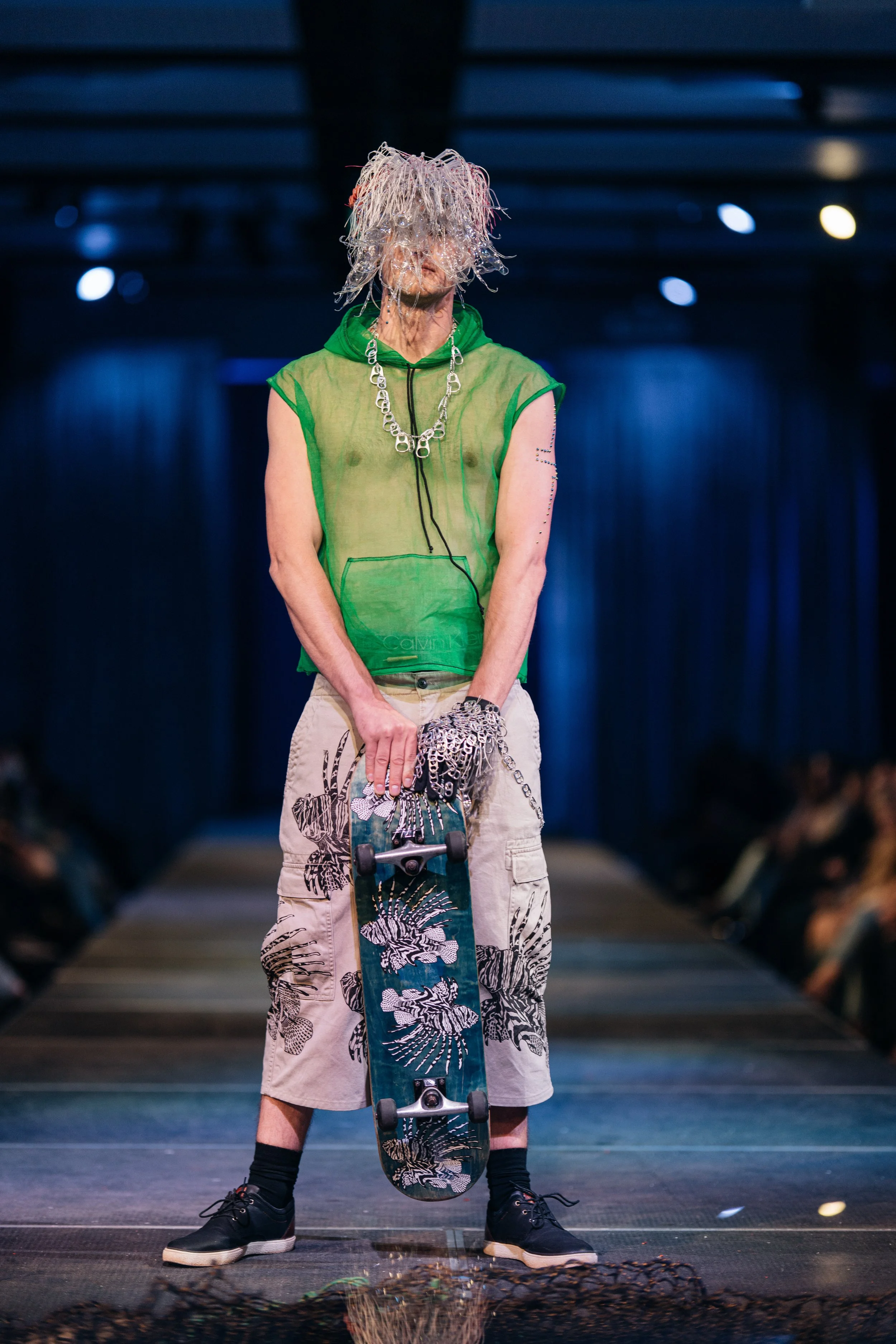 "Skater Buoy"
photo credit Kelly Hofer
worn by Austin Landry 
Awaken New Depths - Future Oceans International's sustainable fashion event 2024
We go on into the 21st century where we live with the ever advancing technological development including di