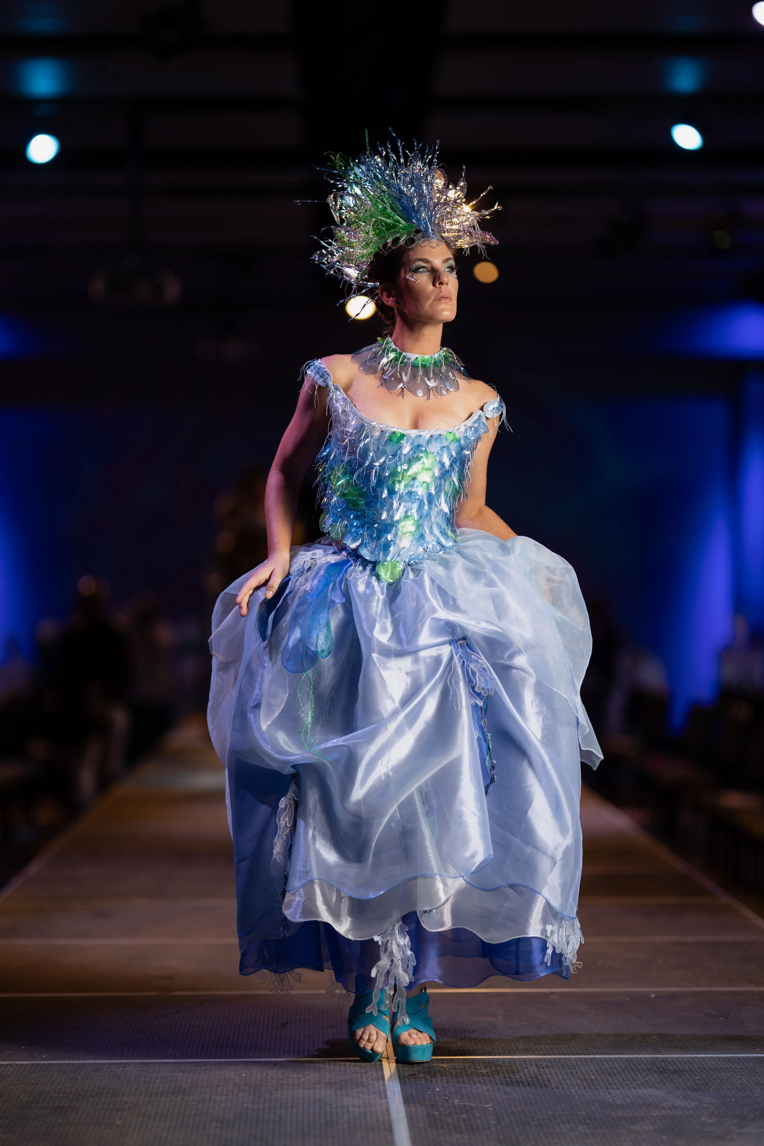 "Sea Grasses Invasive"
photo credit Kelly Hofer
worn by Cassandra Guerin 
Awaken New Depths - Future Oceans International's sustainable fashion event 2024