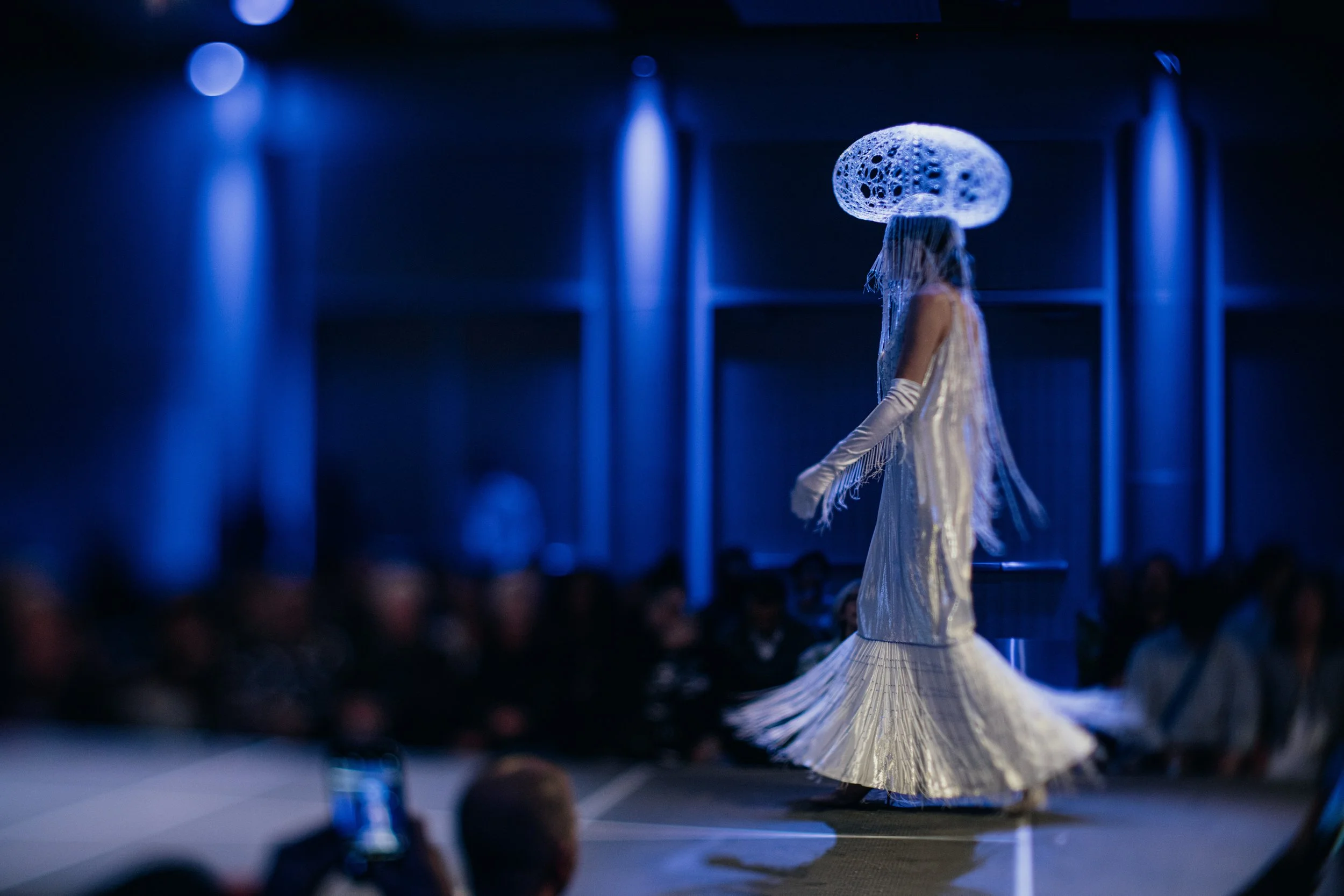 "Sea Urchin Fringe"
photo credit Kelly Hofer
worn by Pauline Yee 
Awaken New Depths - Future Oceans International's sustainable fashion event 2024