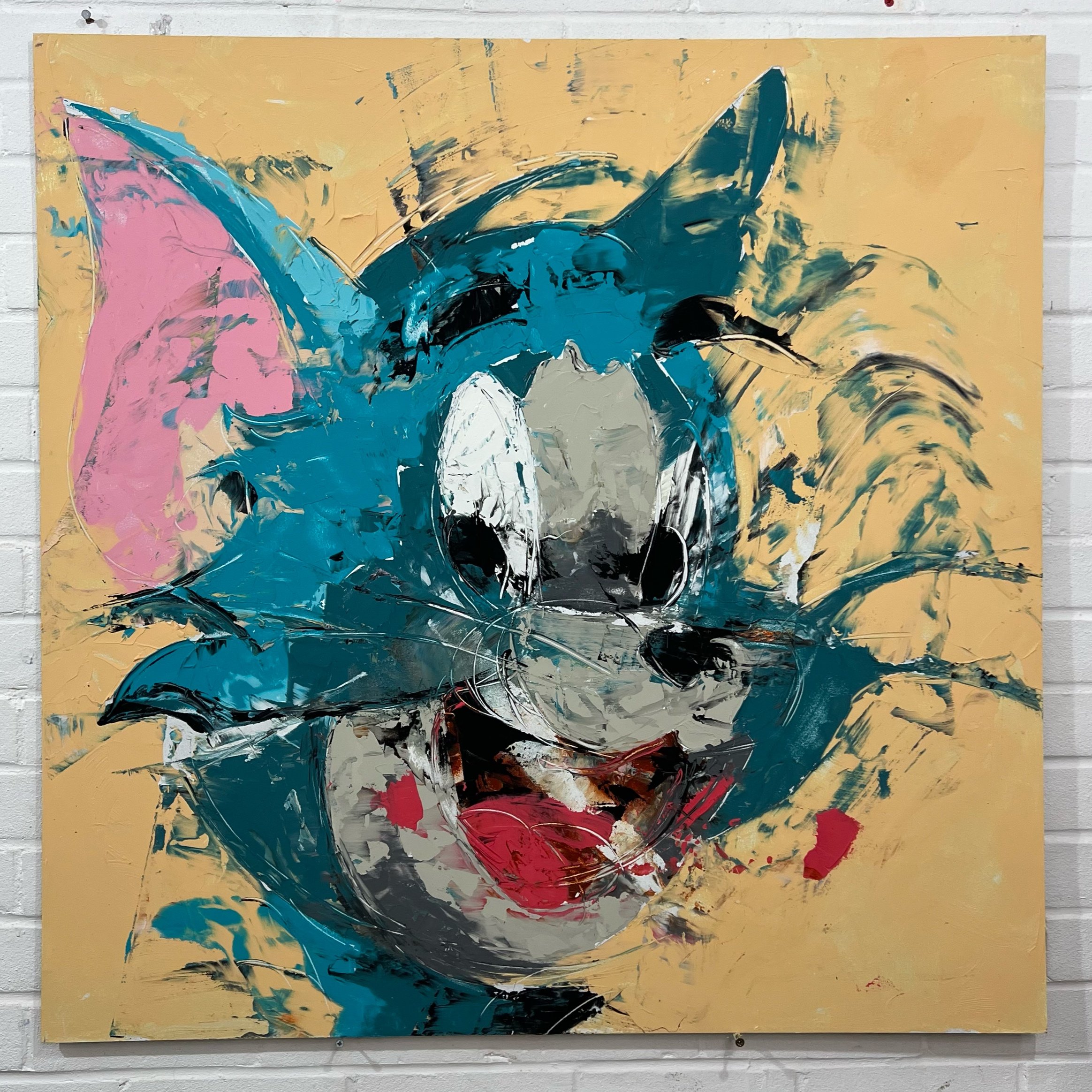 "Blue cat"
Mixed media on board 90cm x 90cm