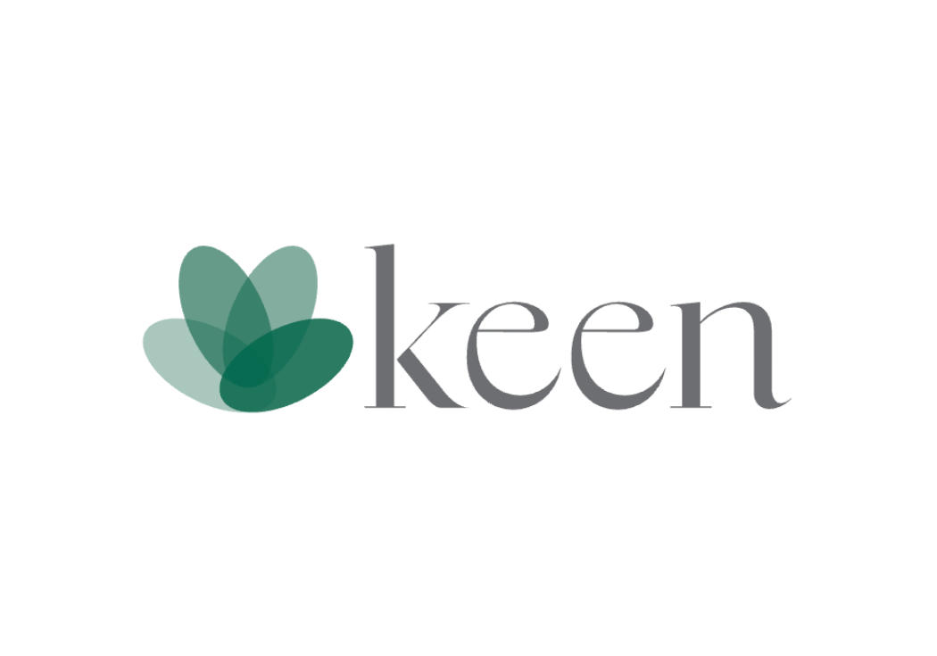 Keen logo featuring a stylized leaf design in shades of green and gray with the letters 'kcpn' in gray.