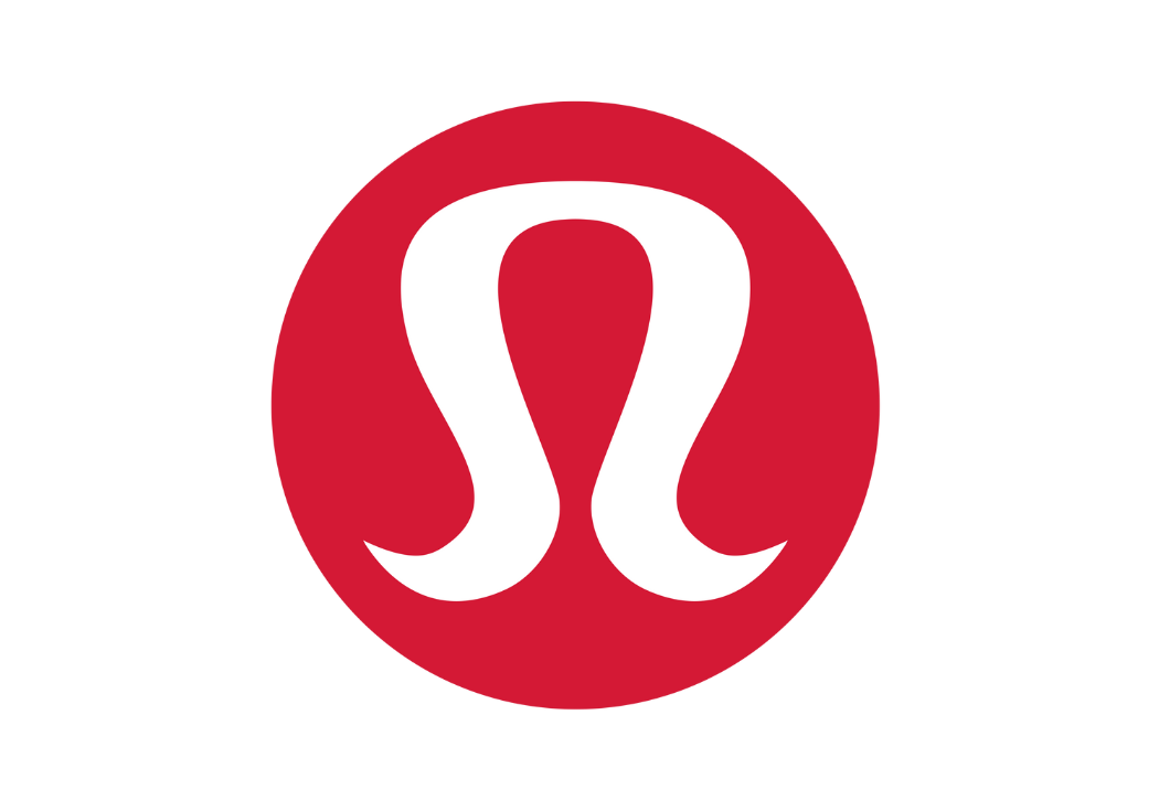 Lululemon logo featuring a white stylized lambda symbol on a red circular background.