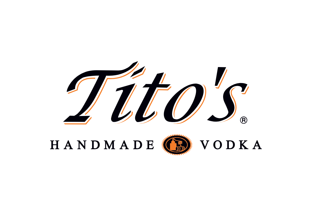 Tito's Handmade Vodka logo with orange and black color scheme, featuring a stylized oil lantern icon.