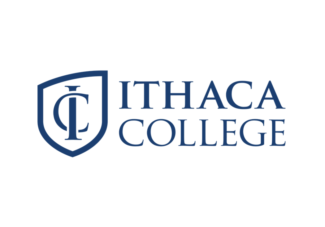 Ithaca College logo with a shield emblem and text in dark blue.