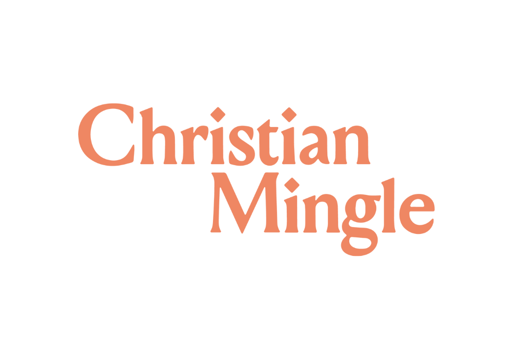 Text in pink reads "Christian Mingle" on a black background.