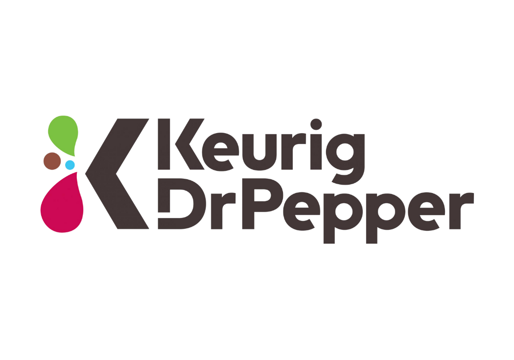 Keurig Dr Pepper logo featuring colorful dots and abstract shapes.
