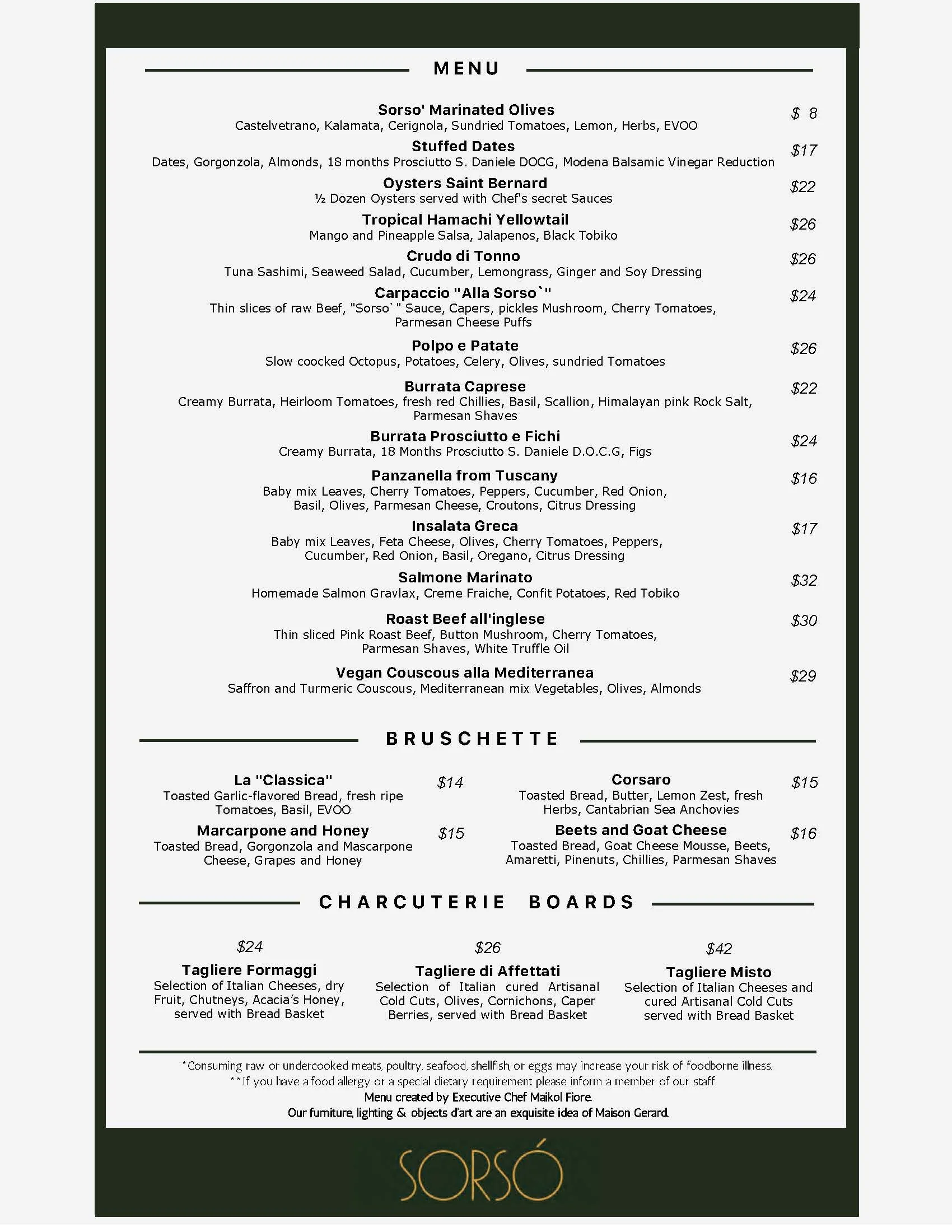Sorso Menu — Sorso